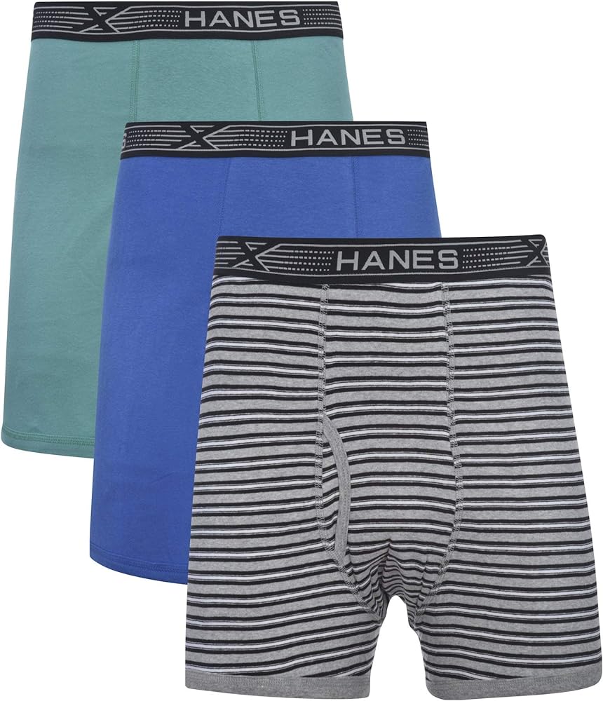 Hanes Men's 3-Pack Tagless 100% Cotton Boxer Briefs with X-temp and FreshIQ Technology