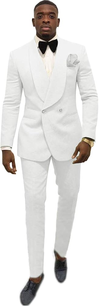 Double-Breasted Mens Patterned Suit Groom Tuxedos for Wedding Suit Shawl Lapel Two Piece(Blazer+ Pants)