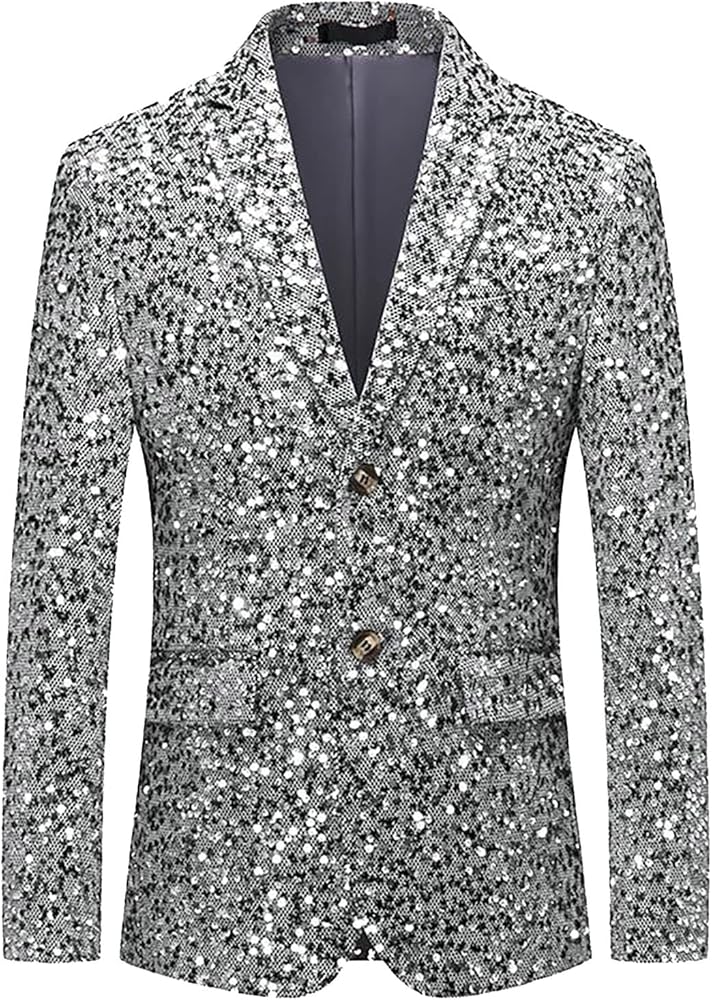 Men's Blazer Suit Jacket Golden Sequins Glossy Lightweight One Button Sport Coat Premium Vintage Pocket Party Dress Suits