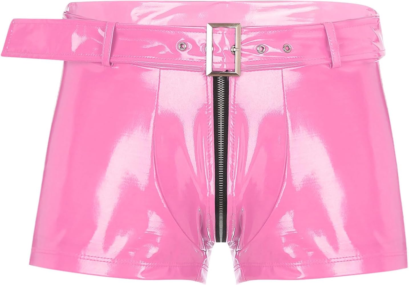 YiZYiF Men's Latex PVC Faux Leather Boxer Shorts Side Lace Up Zipper Hot Pants Swim Trunk Shorts
