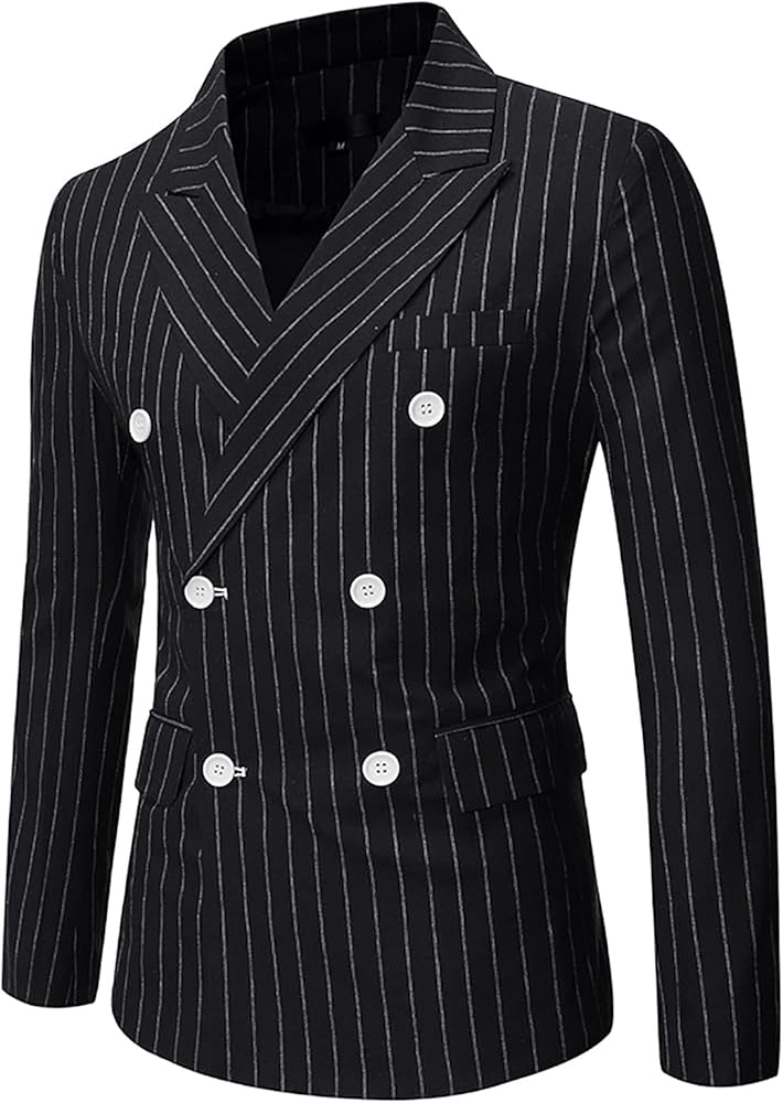 Premium Suit for Men's Fashion Business Blazer Casual Stripe Printed Double Breasted Formal Dress Coat Jacket
