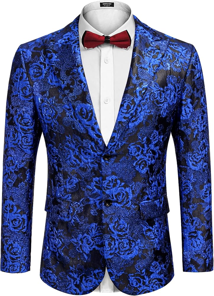 COOFANDY Men's Floral Tuxedo Jacket Rose Embroidered Suit Jacket Wedding Prom Dinner Party Blazer