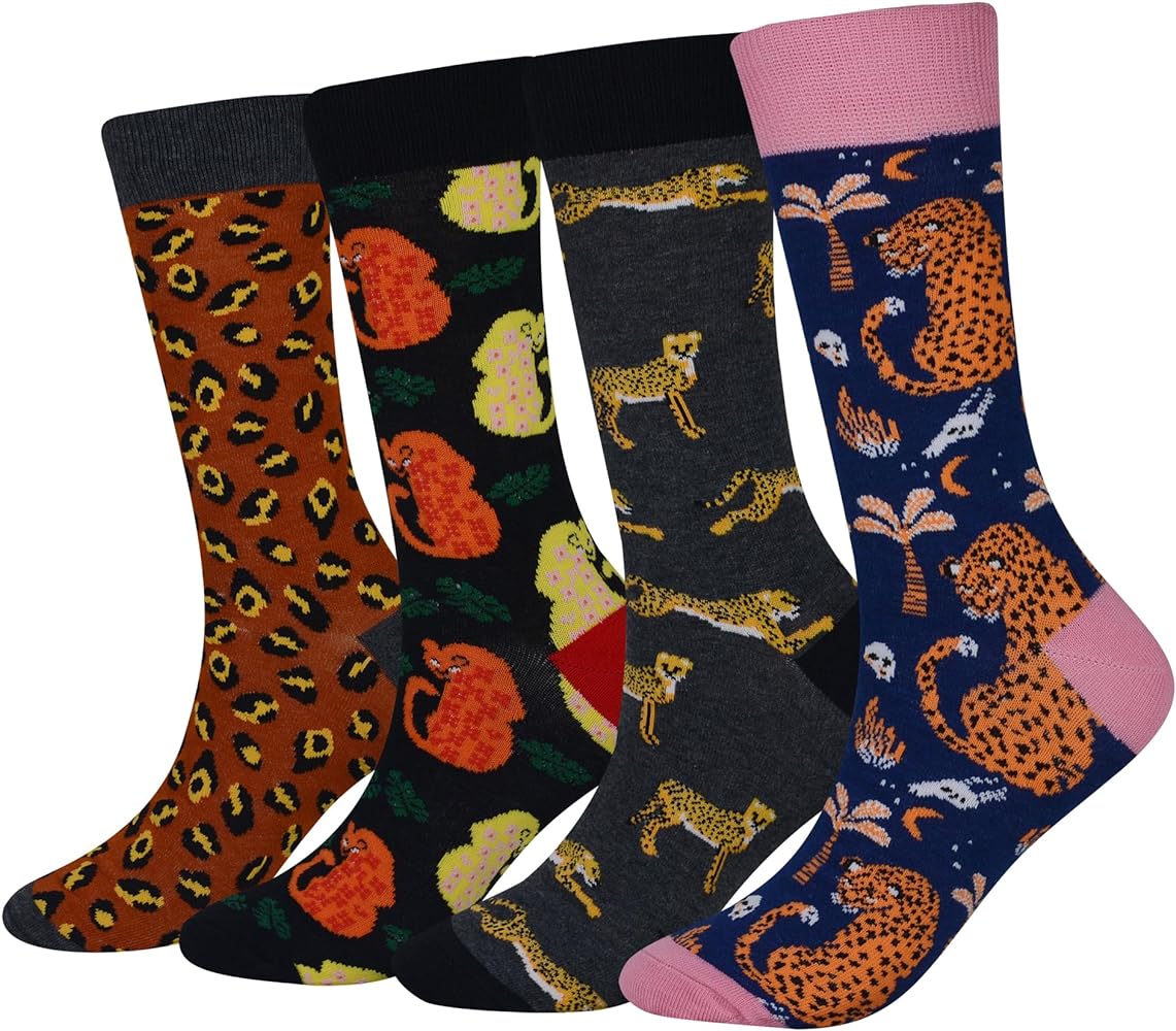 Men's 2/4 Packs Fun Crazy Novelty Dress Crew Socks