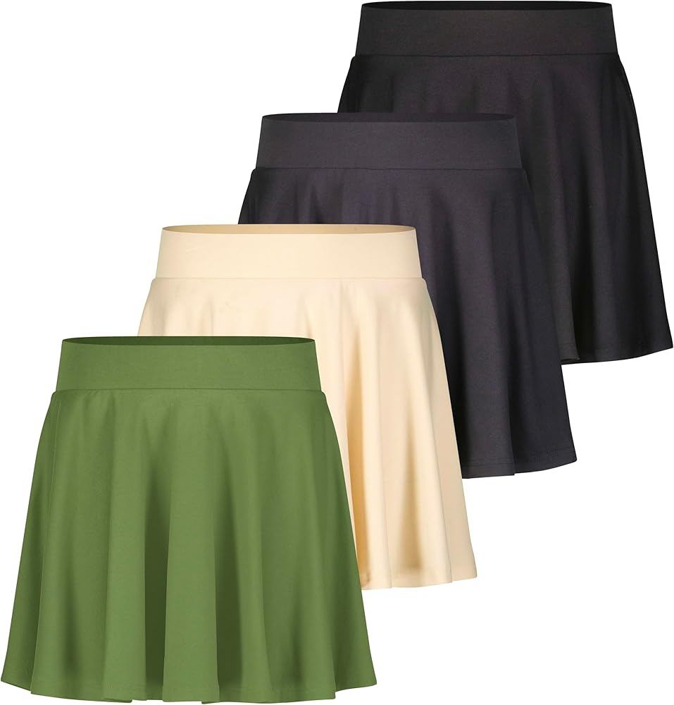 Real Essentials 4 Pack: Women's Soft Casual Pleated Mini Skirt - Skater A-Line Flowy Skirts (Available in Plus Size)
