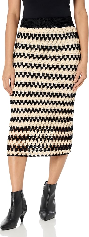 MOON RIVER Women's Stripe Crochet Bodycon Midi Skirt