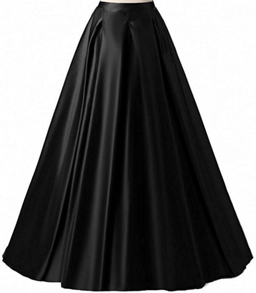 Diydress Women's Long Fashion High Waist A-Line Satin Skirts with Pockets