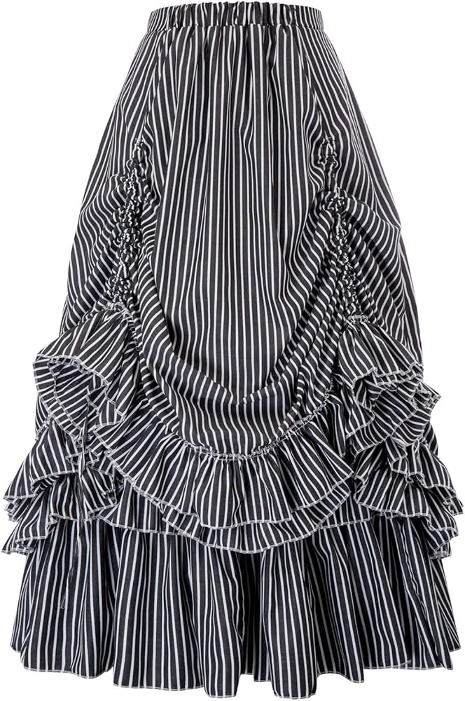 Belle Poque Women's Vintage Stripes Gothic Victorian Skirt Renaissance Style Falda