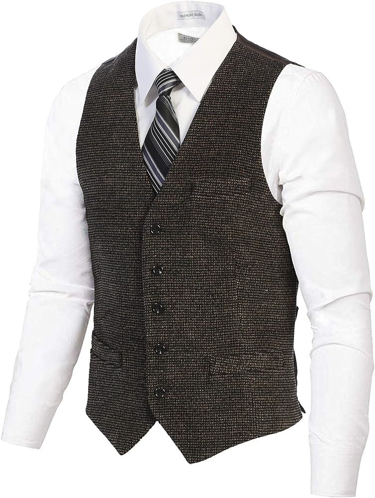 Gioberti Men's 5 Button Slim Fit Formal Herringbone Tweed Suit Vest