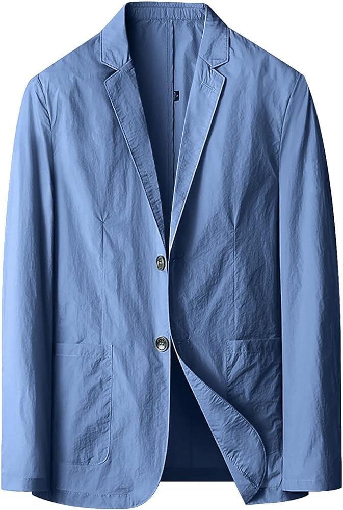 Men's Linen Suits Jacket Business Casual Loose Fitting Lightweight Fashion Solid Color Single Breasted Sport Coat