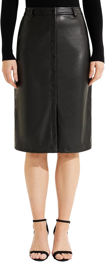 Faux Leather Skirt Midi Pencil Skirt for Women Vintage Skirt for Work