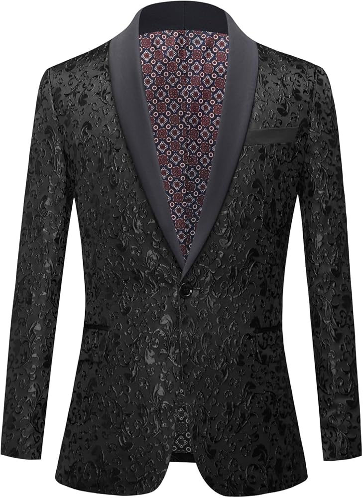 Men's Floral Jacquard Dress Suit Jacket 1 Button Tuxedo Blazer Sport Coat Jacket for Dinner,Prom,Wedding
