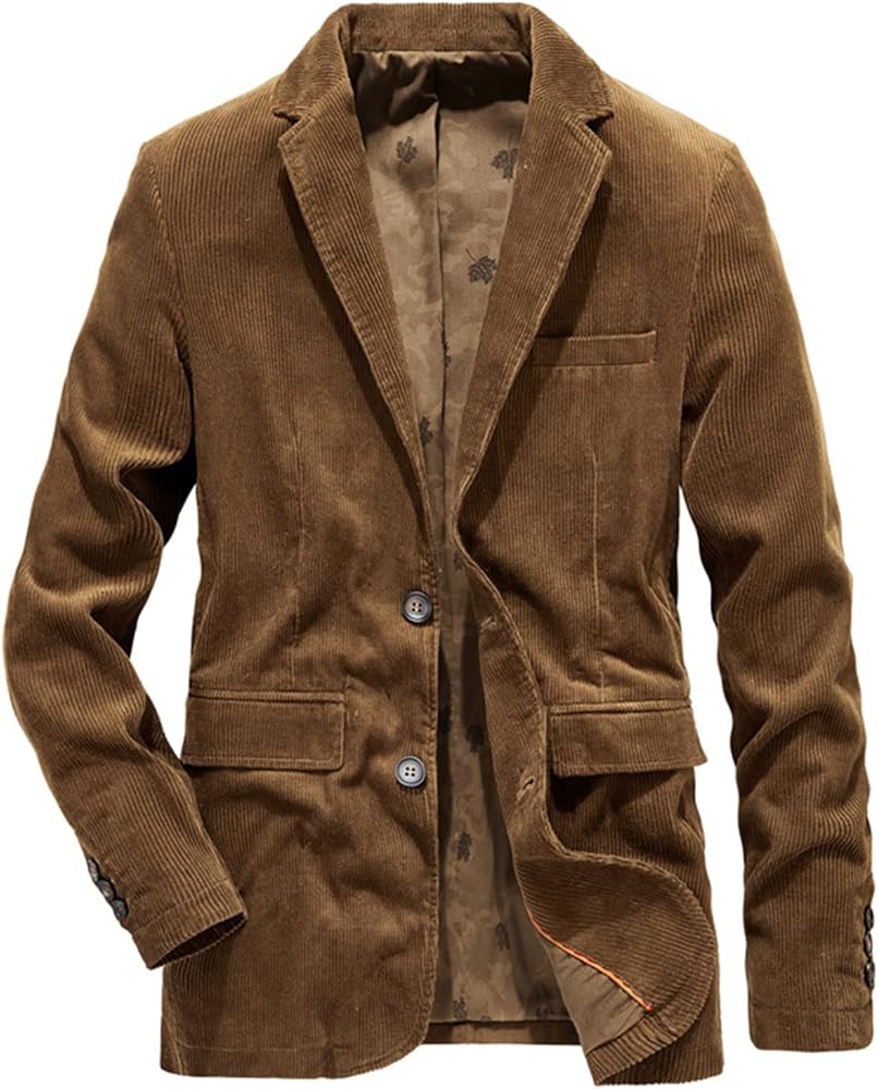 Mens Suits Corduroy Jacket Casual Sport Coat 2 Button