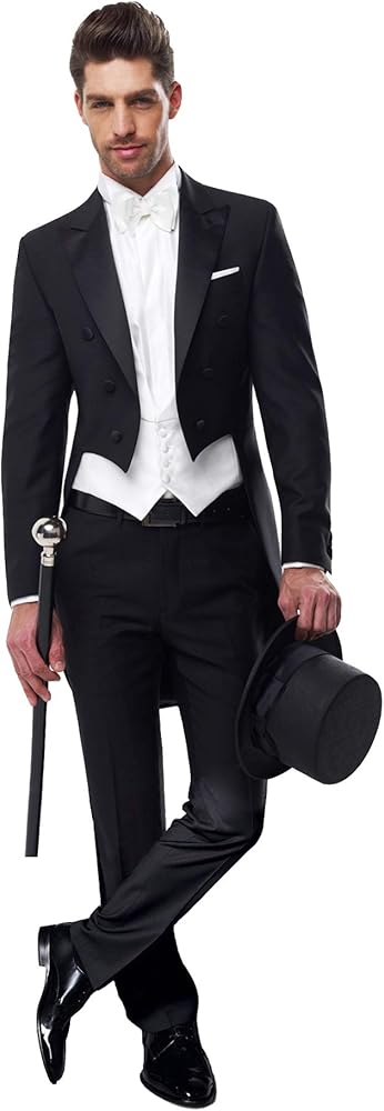 Mens Suit Tuxedos Blazer Long Tailcoat Set 3 Piece Slim Fit Suits Jacket Long Tail Men for Wedding Formal Party