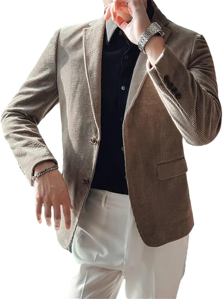Men Spring Business Blazers, Male Slim Fit Corduroy Suit Jackets, Man Casual Tuxedo Jackets