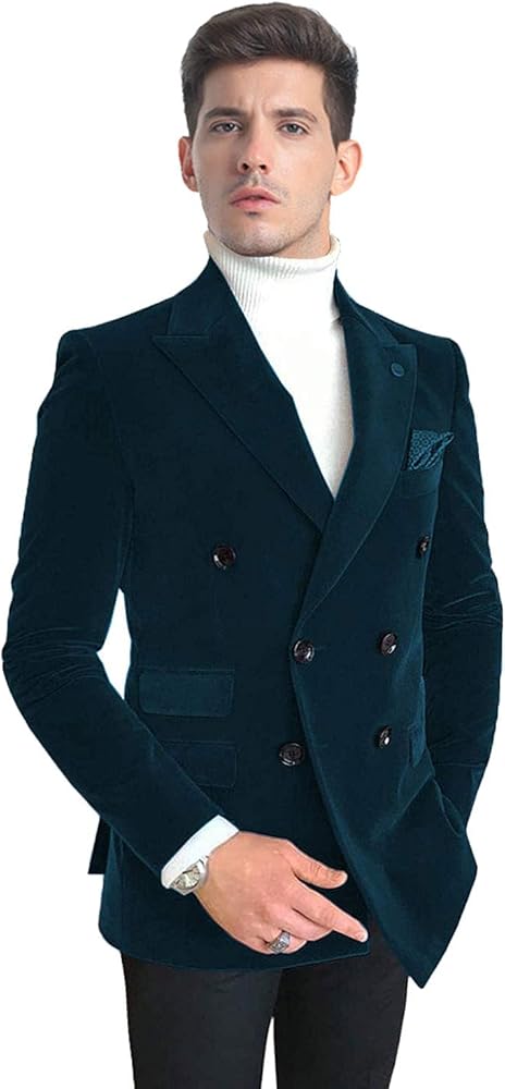 Men's Leisure Velvet Suit Jacket Peak Lapel Double Breasted Prom Party Blazer