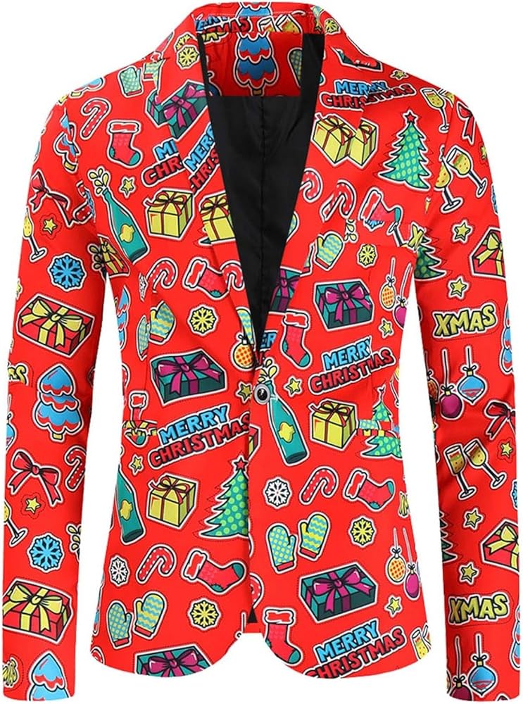 Christmas Suit Jacket for Men Christmas Blazers Xmas Ugly Christmas Party Blazers Christmas Blazer Jacket Santa Sport Coat