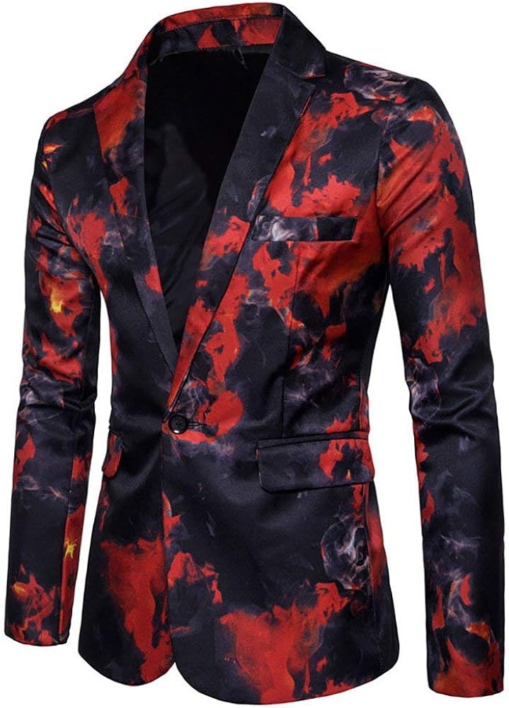 Cloudstyle Mens Suit Jacket Slim Fit Printed One Button Floral Casual Blazer Sports Coat