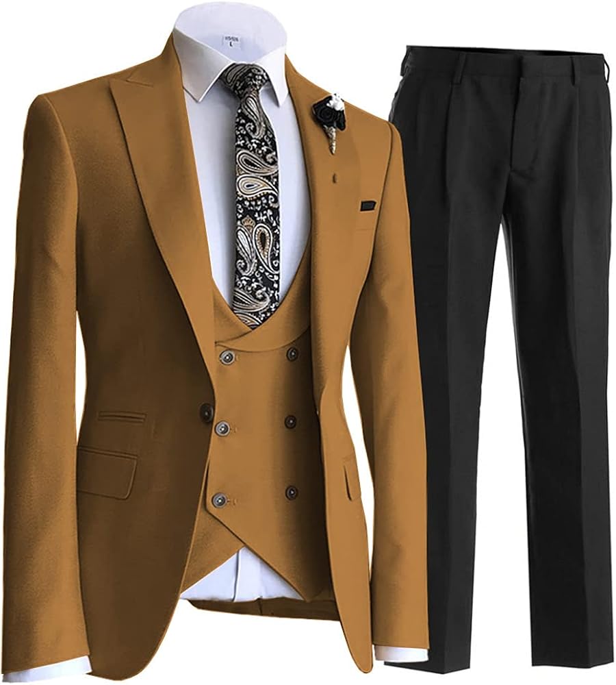 Men's Suits Regular Fit 3 Pieces Double Breasted Prom Tuxedos Wedding Grooms Jacket Blazer+Vest+Pants