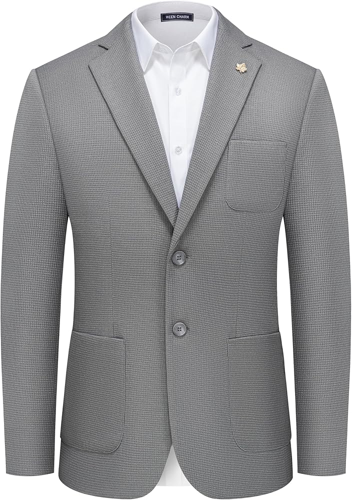 WEEN CHARM Men's Casual Knit Blazer Slim Fit Lightweight Sport Coat Two Button Suit Jackets