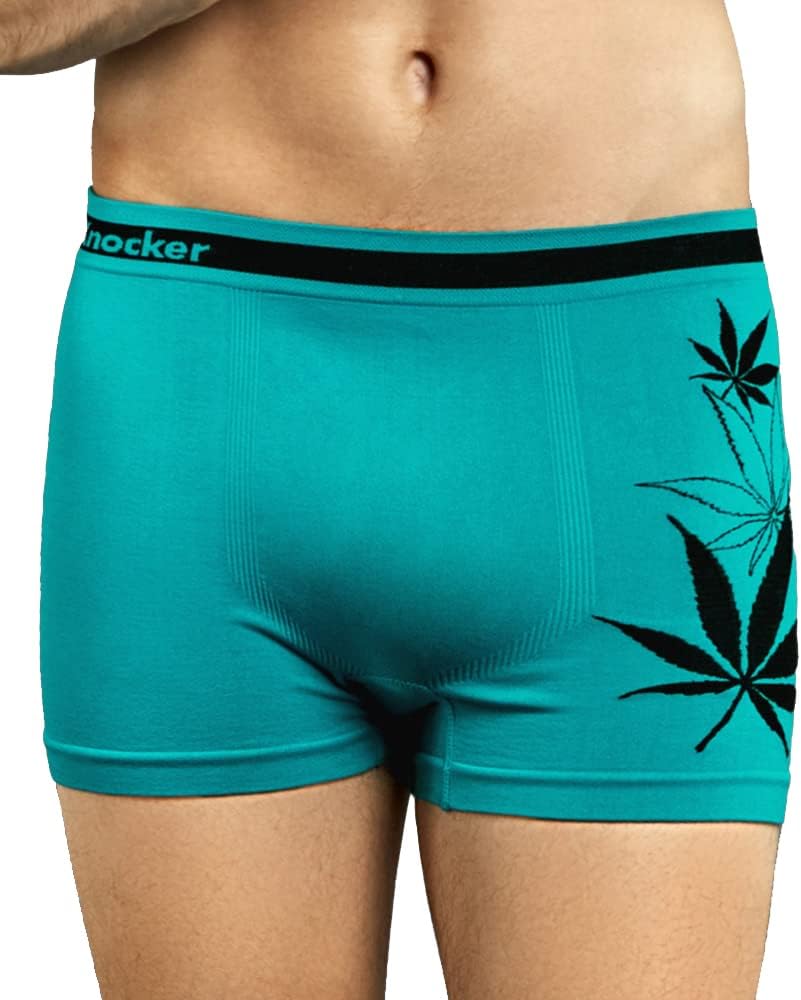 Generic 3Pc Mens Boxers Seamless Spandex Boxer Briefs Underwear Marijuana Leaf Calzones, Blue