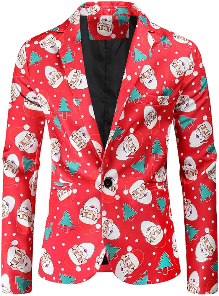 Christmas Suit Jacket for Men Notch Lapel Christmas Blazer Jacket Xmas Ugly Christmas Party Sport Coat Christmas Blazers