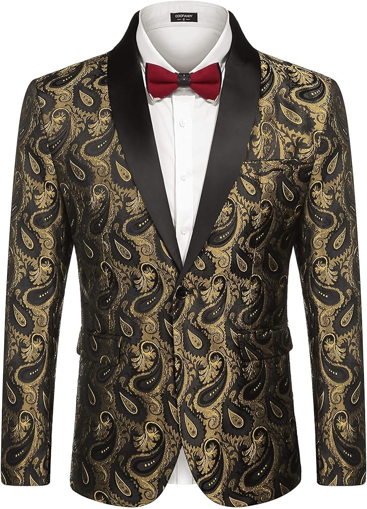 COOFANDY Mens Floral Tuxedo Jacket Paisley Shawl Lapel Suit Blazer Jacket for Dinner,Prom,Wedding