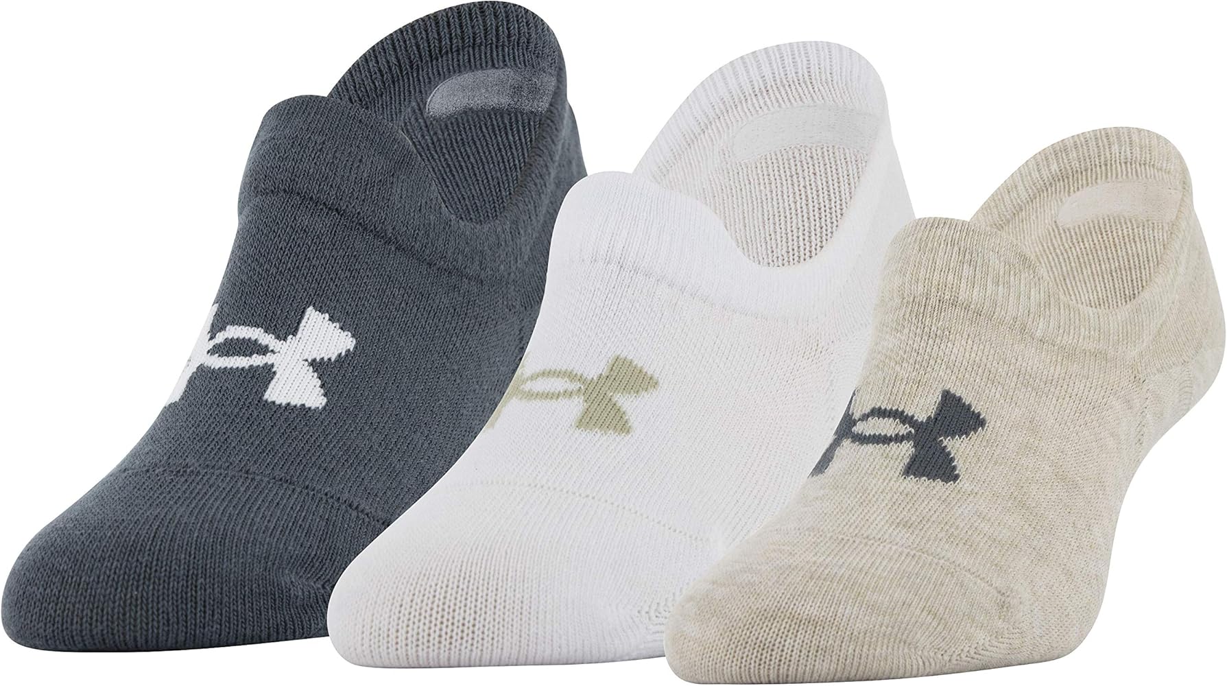 Under Armour Adult Essential Ultra Low Tab Socks, Multipairs, Khaki Base Assorted (3-Pairs), Large