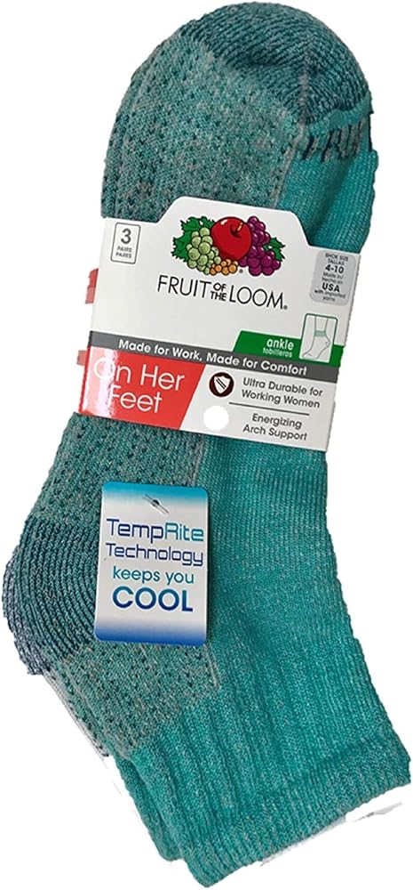 Fruit Of The Loom 3 pack On Her Feet Poly Crew Socks (blue - ankle, 4-10)