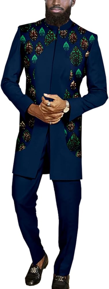 Dashiki Men African Clothes Jacket Outfit Traditional Attire Print Blazer and Pants Two Piece Set
