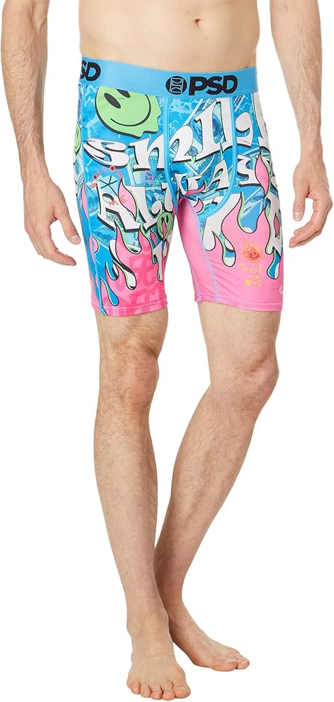 PSD Men's Smiley Print Boxer Briefs - 7 Inch Inseam Breathable and Supportive Men's Underwear with Moisture-Wicking Fabric