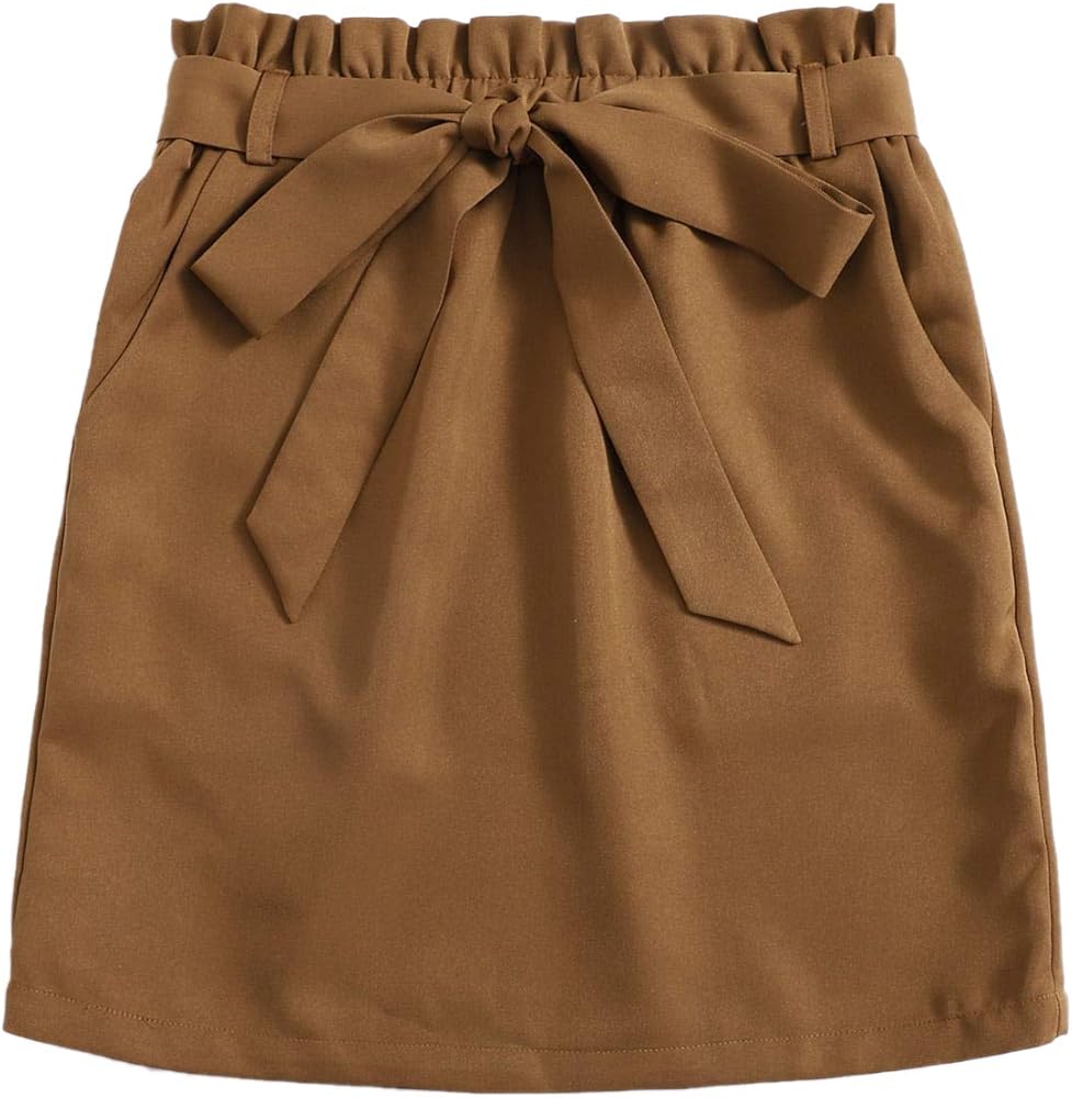 Milumia Women Paperbag Waist Short Skirt Knot Belted High Waist Bodycon Skirt