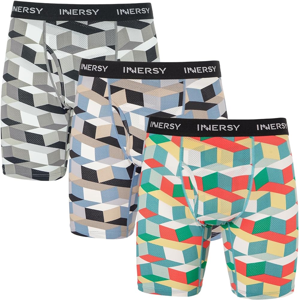 INNERSY Men's 8.8" Long Leg Mesh Breathable Boxer Briefs Anti Chafing Underwear 3 Pack