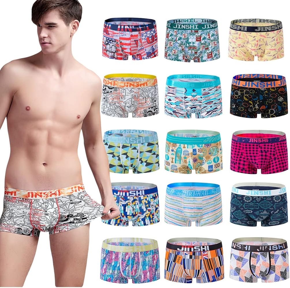 JINSHI Mens Design Trunks Underwear Rayon Boxer Briefs