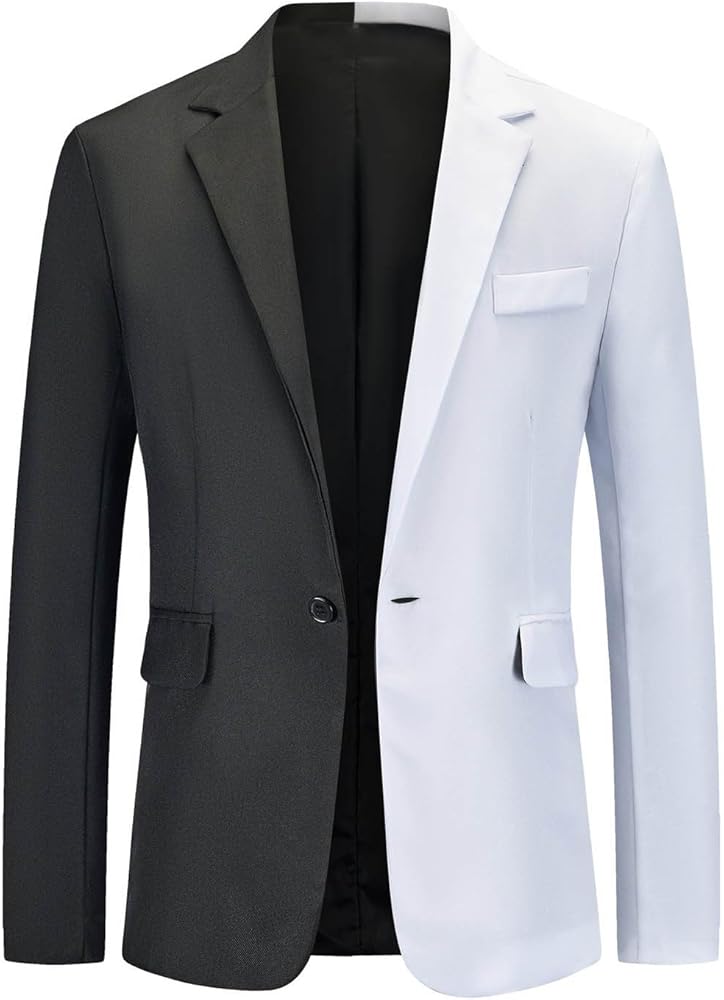 Men's Casual Suit Blazer Jackets Slim Fit Lightweight Sport Coat Fashion One Button Slim Fit Color Block Suit Blazers