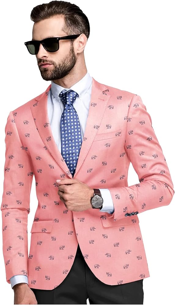 Men's Printed Blazer 2 Button Long Sleeve Regular Fit Suit Jacket Business Lightweight Casual Sport Coat