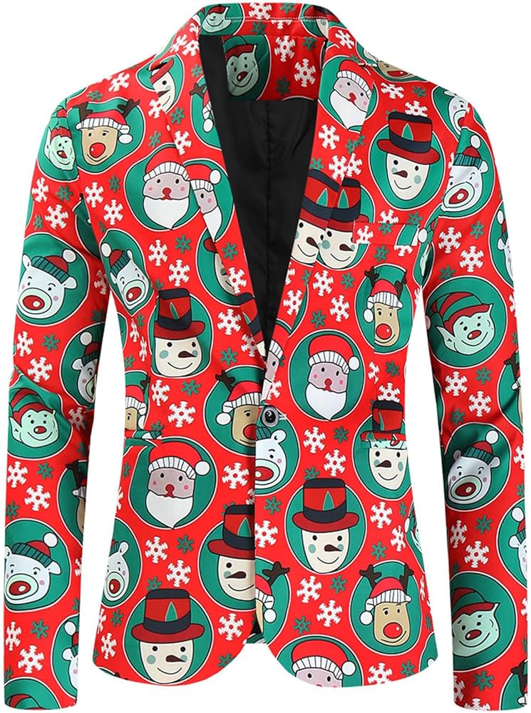 Christmas Blazer Men Funny Christmas Suit Jacket Santa Sport Coat Ugly Christmas Blazer Jacket Xmas Party Blazers Santa Coat