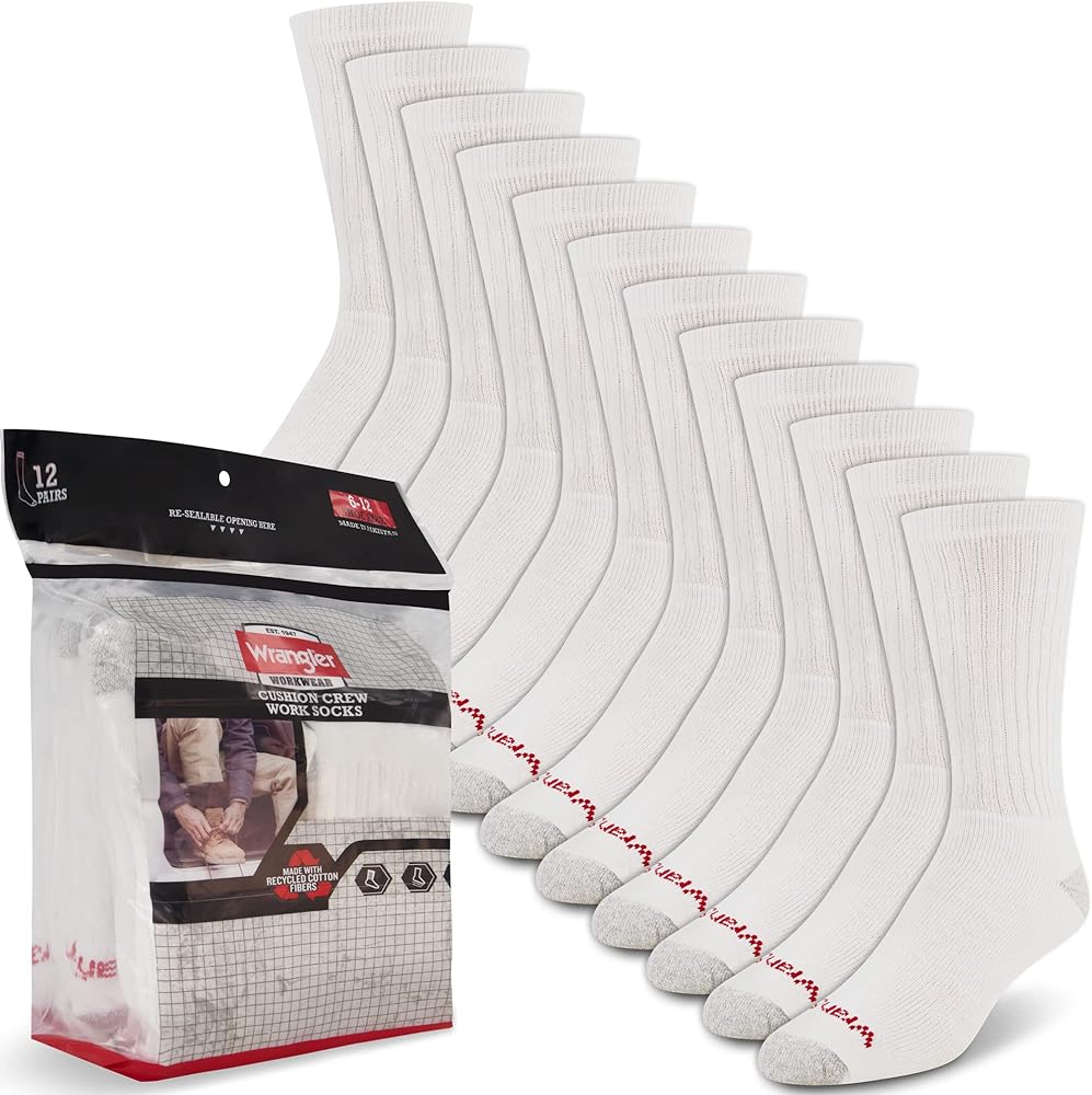 Wrangler - Mens Socks - Cushion Work Crew Socks Size 6-12 -12 Pack