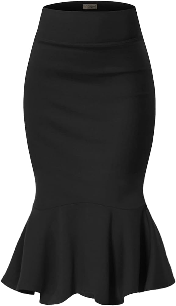 Hybrid & Company Womens Premium Nylon Ponte Stretch Office Fishtail Pencil Skirt High Waist Made in The USA Below Knee