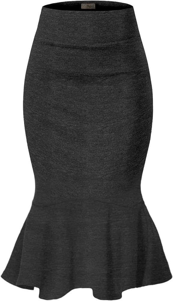Hybrid & Company Womens Premium Nylon Ponte Stretch Office Fishtail Pencil Skirt High Waist Made in The USA Below Knee