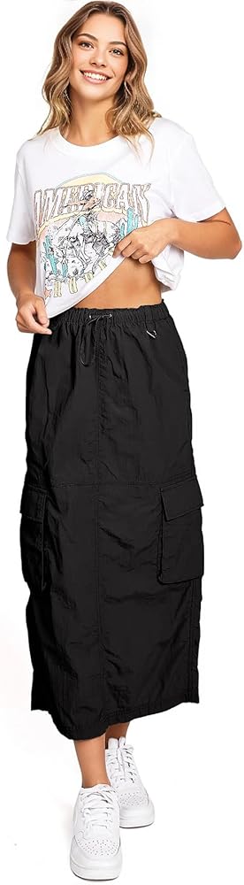 Love Tree Women's Juniors Light Nylon Parachute Skater Cargo Skirt, Small