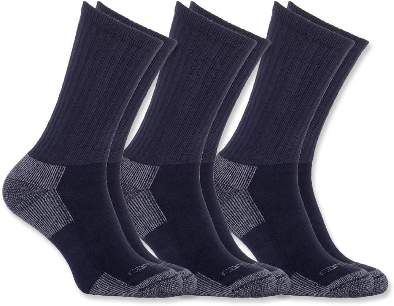 Carhartt Men's Standard AllSeason Cotton Crew Work Socks 3 Pair Pack