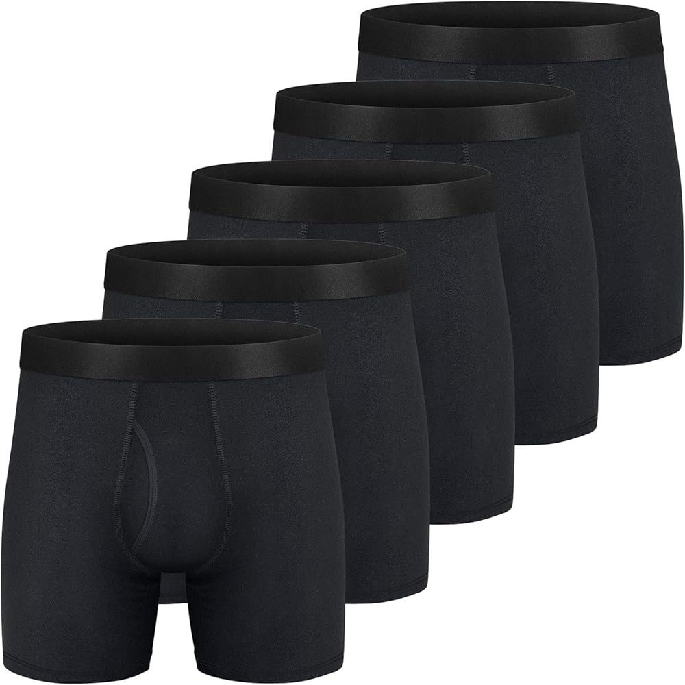 Mens Boxer Briefs Cotton Underwear Comfy Breathable Tagless No Ride-up 6’’ Regular Leg Boxer Briefs with Fly Pack