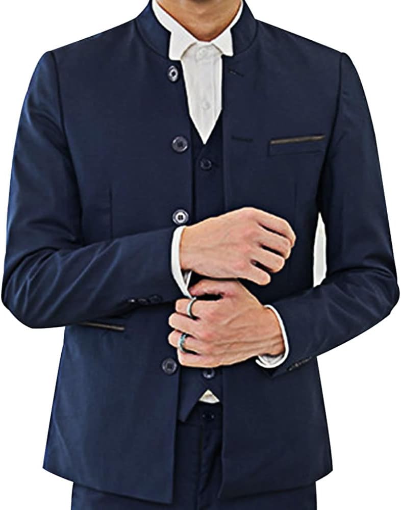 Men Casual Suit Blazer Jackets Stand Collar Business Sport Coats Jacket Slim Fit Button Solid Chinese Tunic Suits Prom