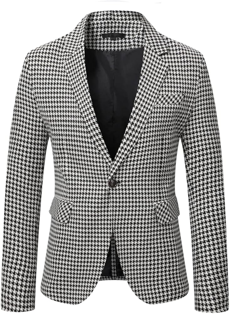 YFFUSHI Mens Plaids Suit Blazer Slim Fit One Button Notch Lapel Casual Daily Dress Suit Jacket Sport Coat