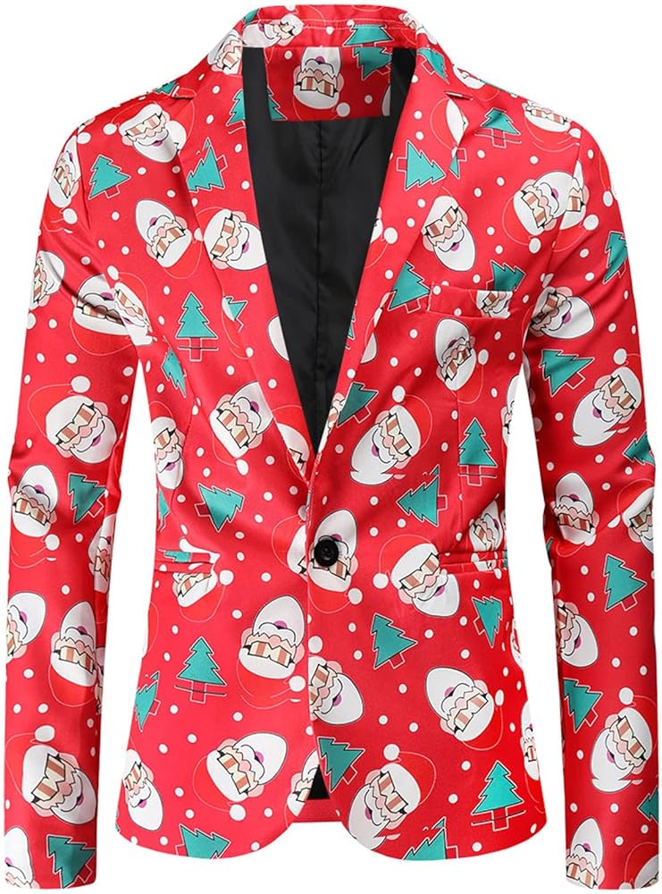 Mens Christmas Blazer Jacket Christmas Suit Jacket Funny Christmas Blazers Xmas Notch Lapel One Button Sport Coat
