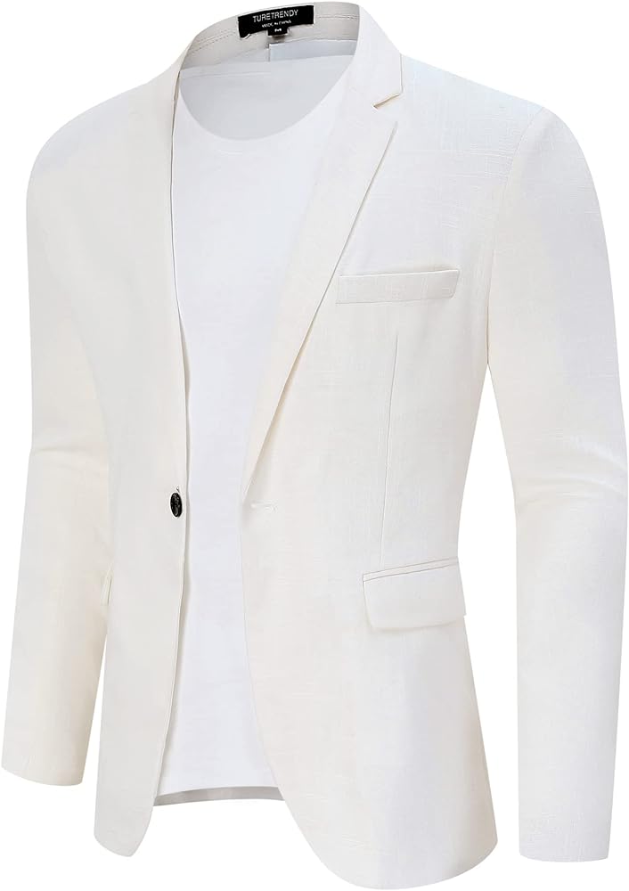 TURETRENDY Men's Casual Sport Coat Lightweight Linen Blazer One Button Business Suit Jackets Stylish Daily Suits