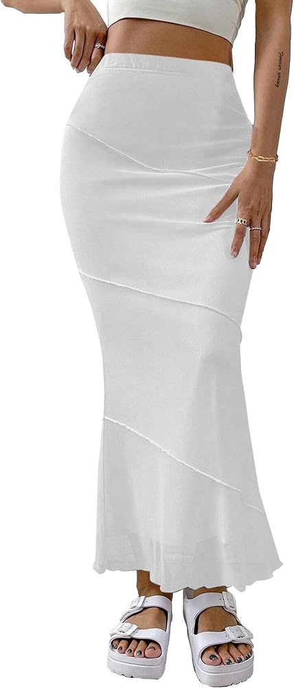 Avanova Women Mesh High Waisted Mermaid Bodycon Skirts Summer Fishtail Midi Skirts