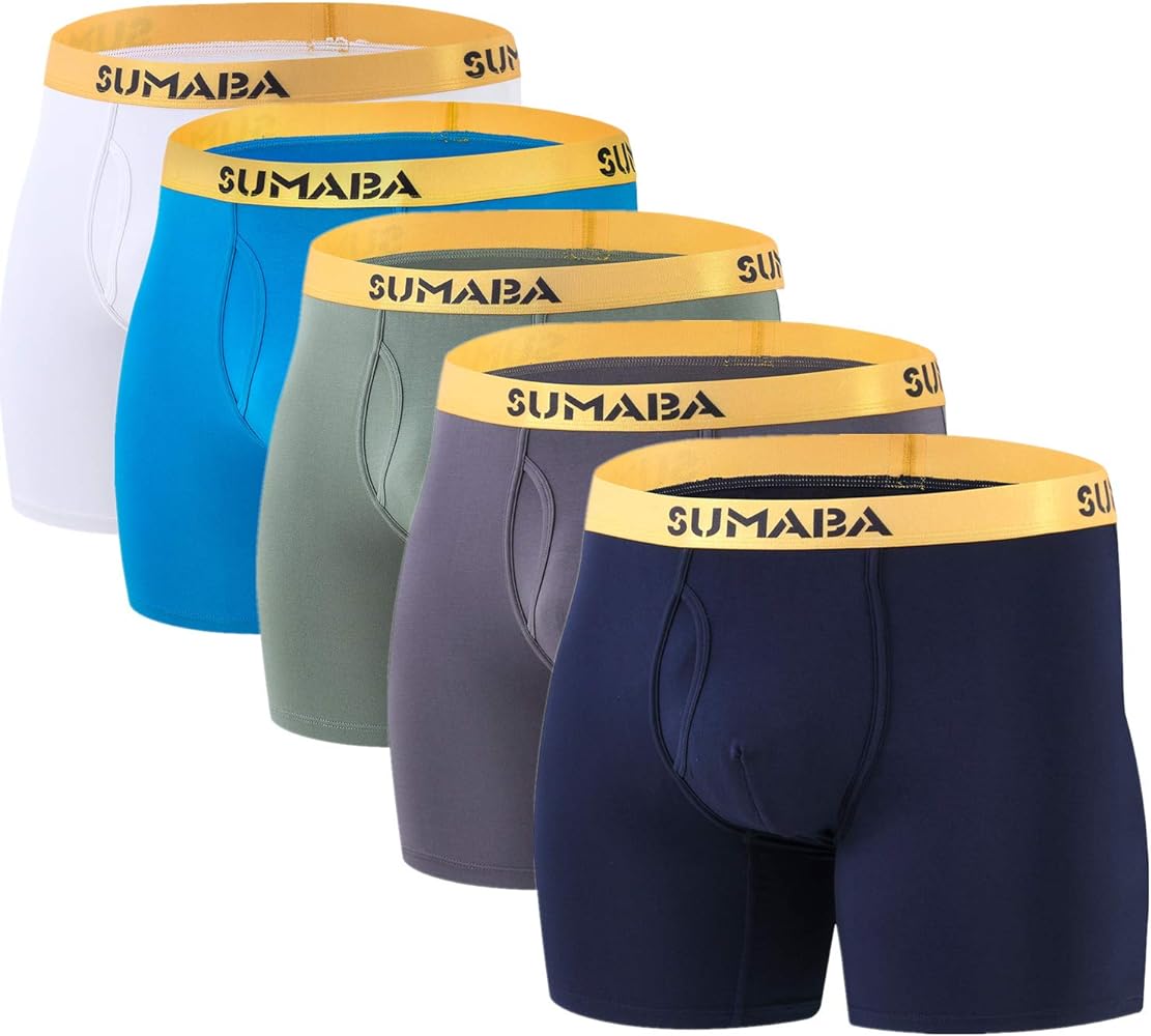 Men's Underwear Breathable Long Leg No Ride-up Boxer Briefs for Men Open Fly M L XL 2XL 3XL