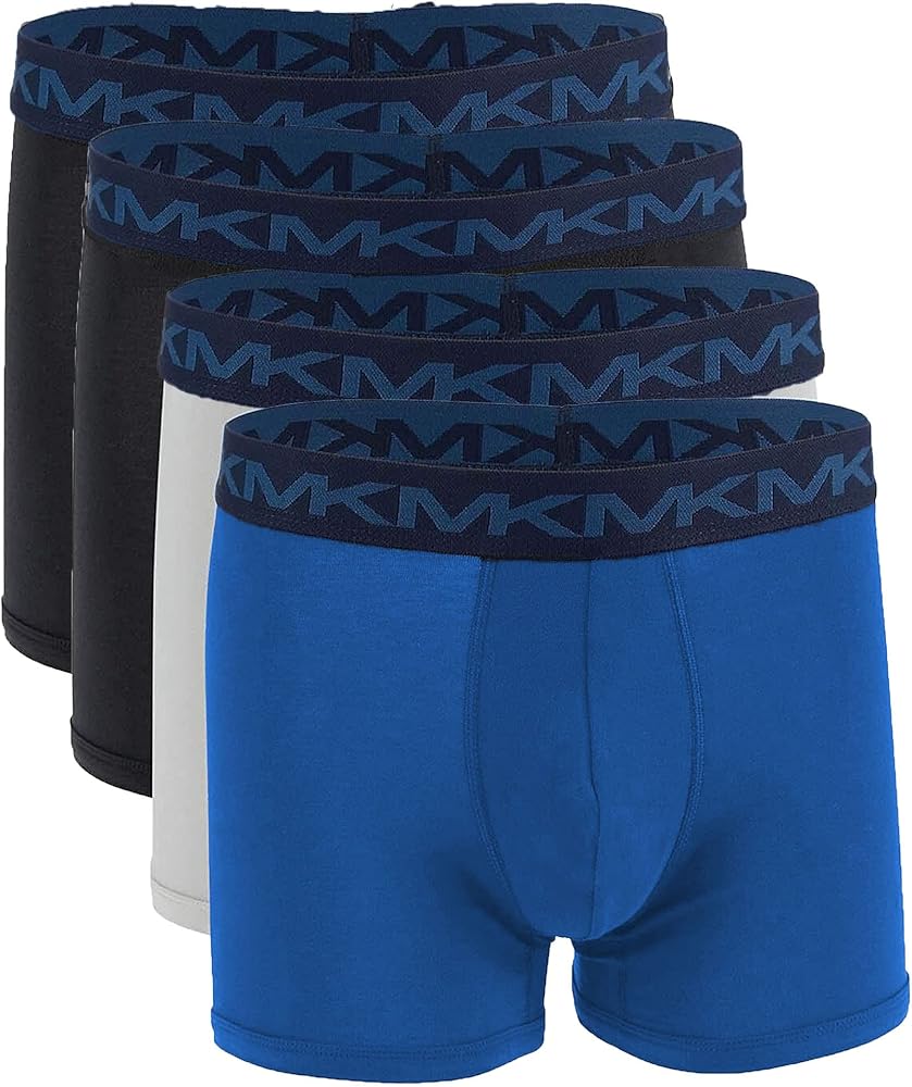 Michael Kors Men`s Stretch Factor Cotton Boxer Briefs 4 Pack (Black2(9F11X10454)/G_Blue, Small)