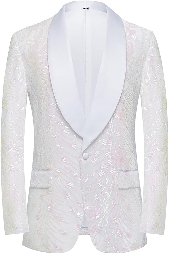 Men's Sequins Velvet Shawl Lapels Stage Party Prom Wedding Dinner Suit Jacket Blazer